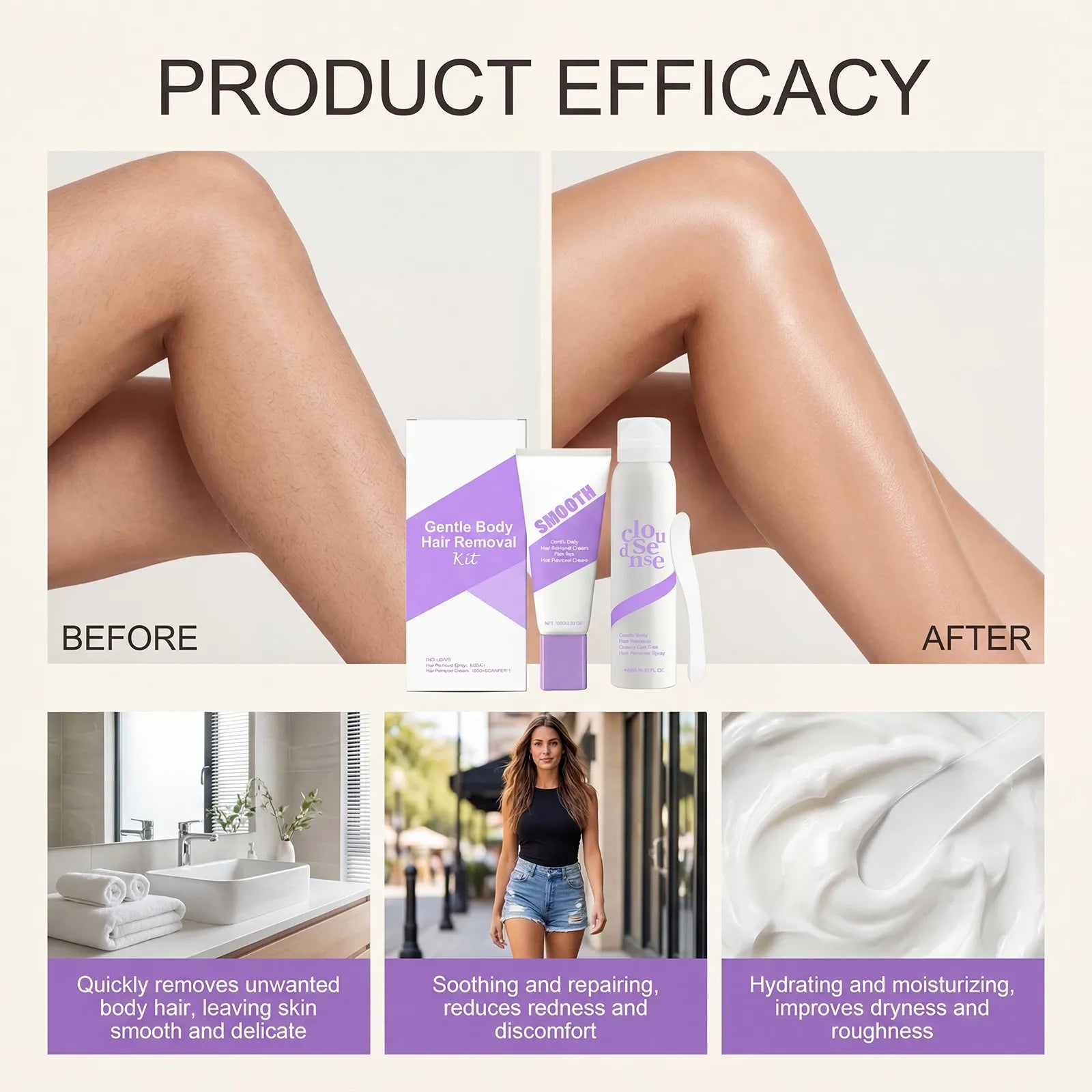 Hair Removal Mousse Pain Free Depilatory Foam Inhibit Hair Growth Soothing Full Body Use Underarm Leg Arm Lip Moisturizing Skin Oasis Select
