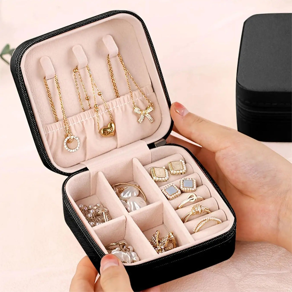 Mini Jewelry Box, Travel Portable Jewelry Case For Ring, Pendant, Earring, Necklace, Bracelet Organizer Storage Holder Boxes Oasis Select black