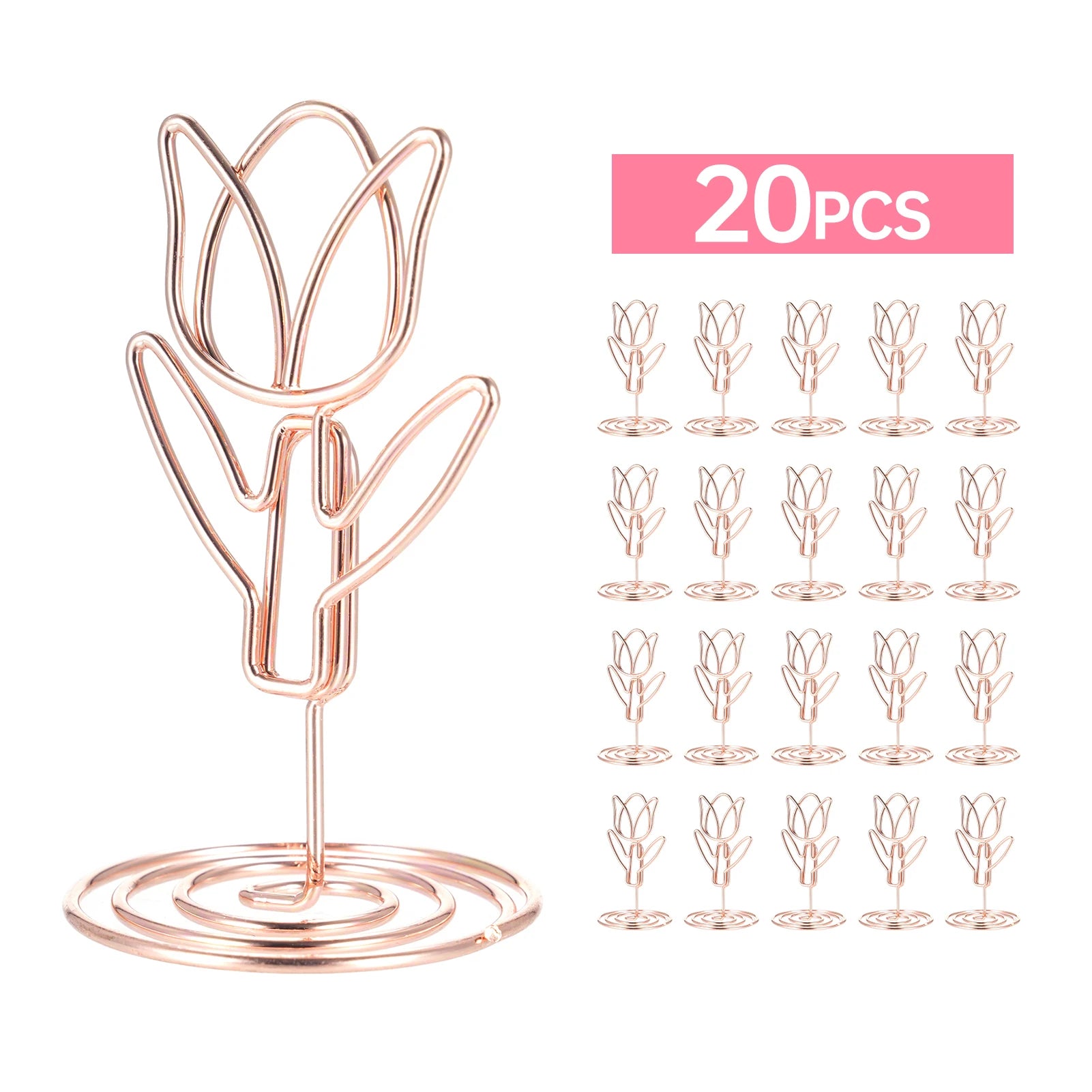 20 Pcs Table Number Holder Photo Clips Tulip Shaped Sign Stand Name Card for Centerpieces Wedding Birthday Party Home Decoration Oasis Select Rose Gold Table Number Holder
