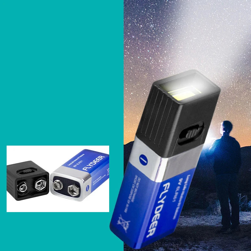 9V Battery Flashlight 9V Mini LED Key Light 6F22 Battery COB Outdoor Lighting Work Light Battery Not Included Oasis Select