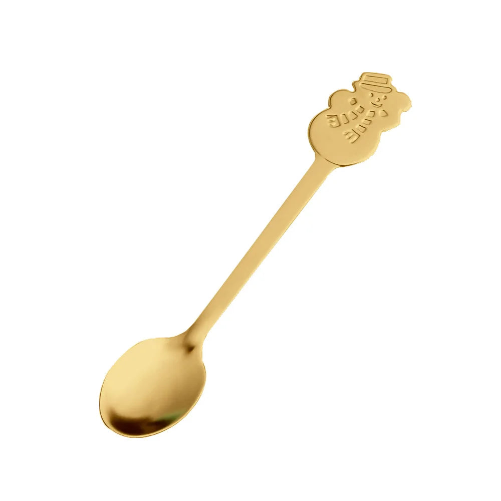 Christmas Gifts Coffee Spoons Stainless Steel Nordic style Dessert Spoon Tableware Kitchen Accessories New Year Gift Decorations Oasis Select Gold Snowman