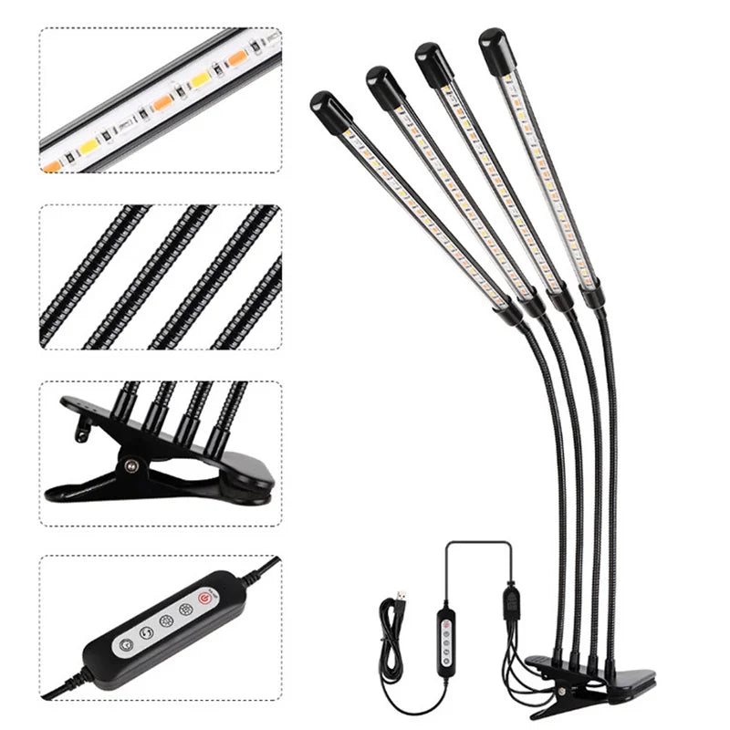SHINEKNOT 4-Head Full Spectrum LED Grow Light | Remote & Timer