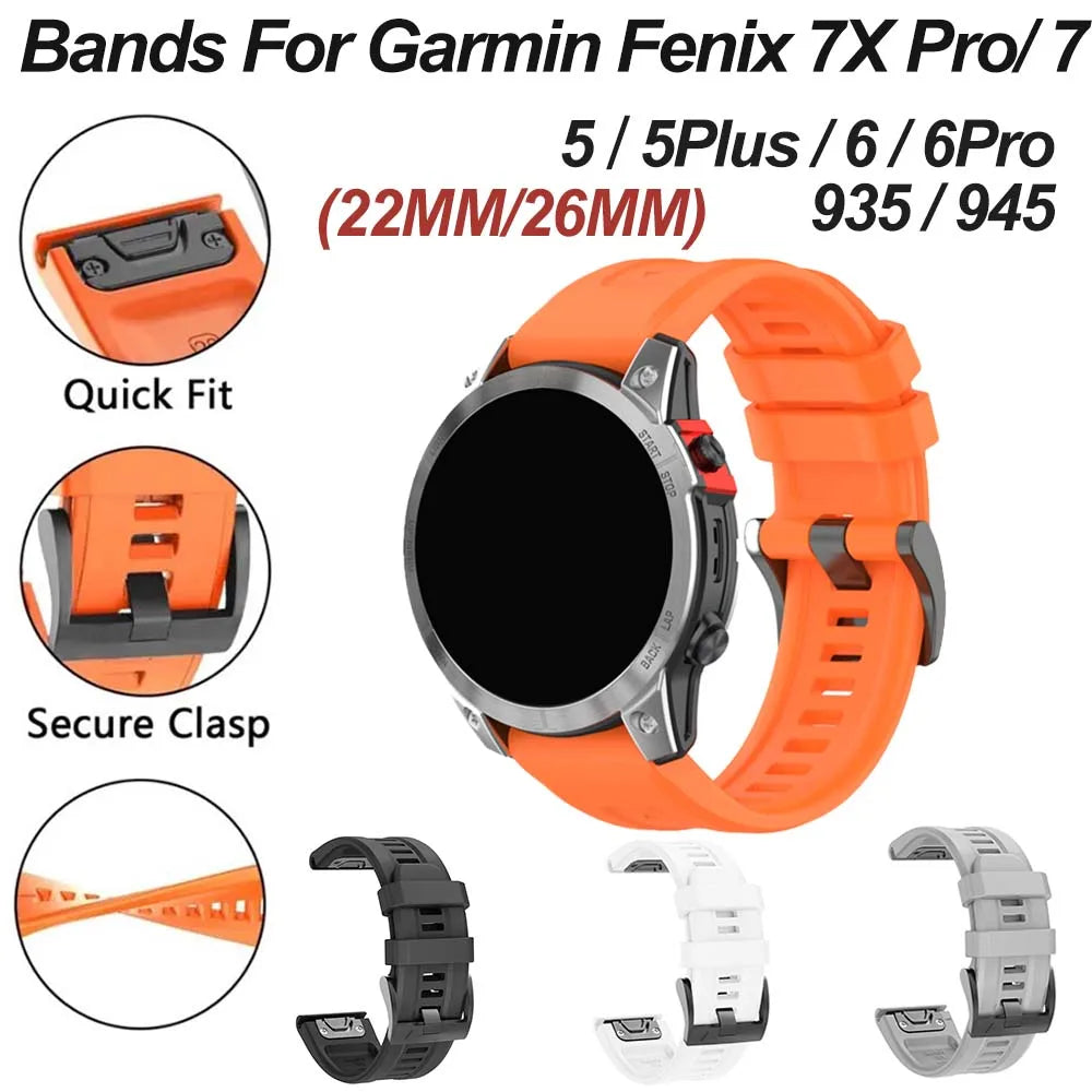 Quick Release Silicone Band for Garmin Fenix 7/6X/5X – 22/26mm Watch Band Oasis Select