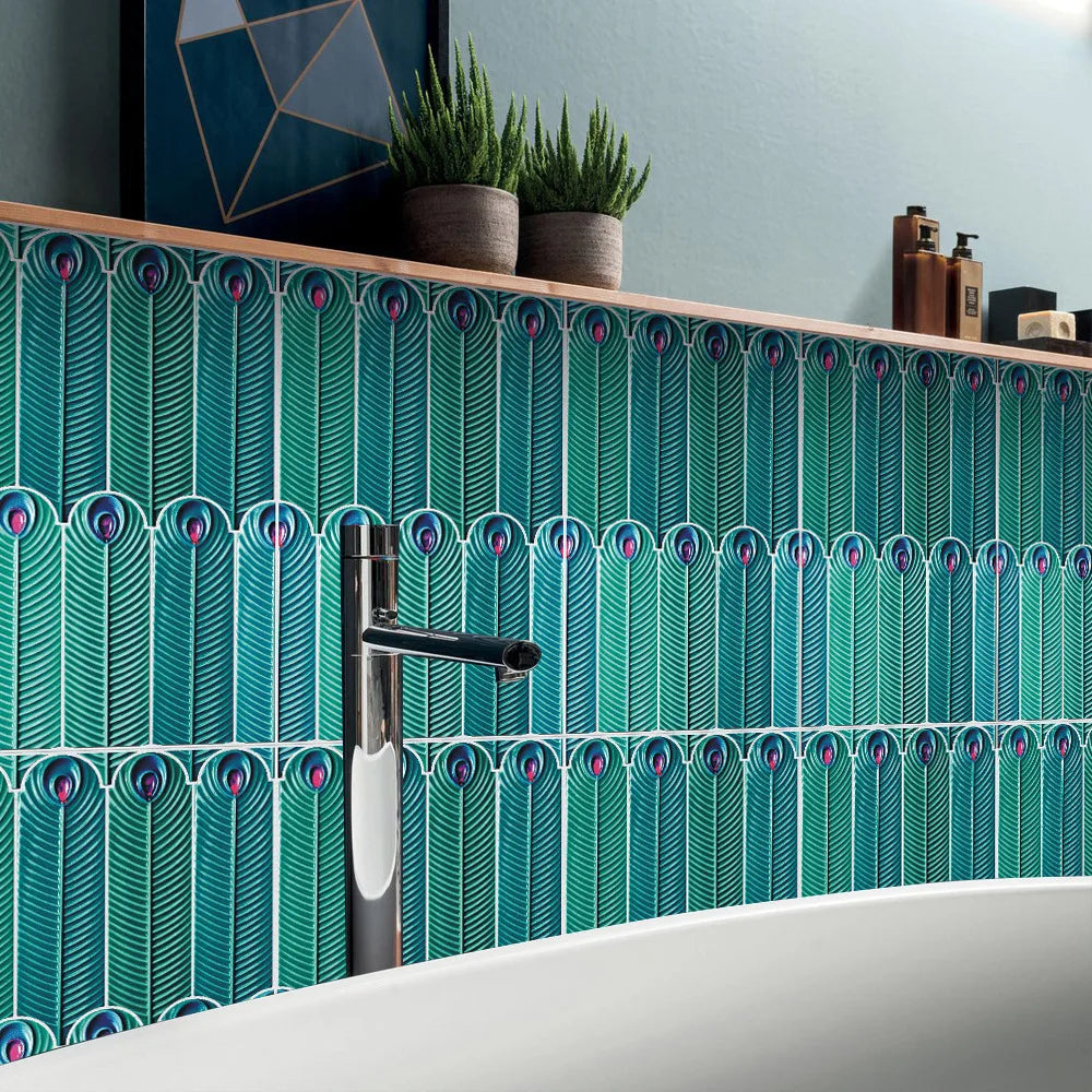 Covered with crystal film peacock feather pattern renovation home mural tile wall sticker Oasis Select