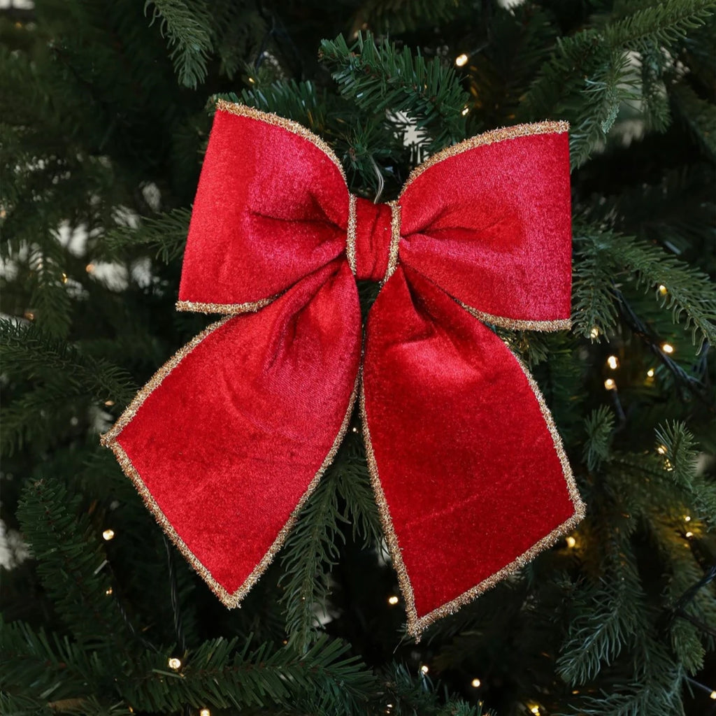 Red Velvet Gold-Edged Christmas Bow Christmas Tree Hanging Ornament Christmas Decorations Christmas Tree Decorations Oasis Select