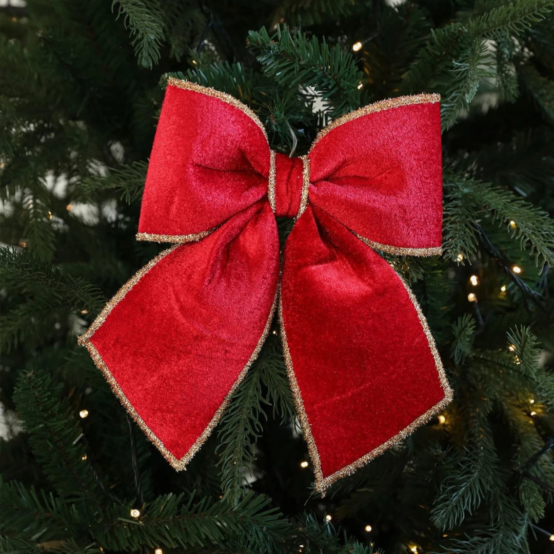 Red Velvet Gold-Edged Christmas Bow Christmas Tree Hanging Ornament Christmas Decorations Christmas Tree Decorations Oasis Select