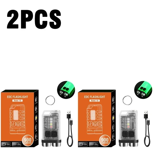 V3 EDC LED Flashlight Portable Mini Keychain Light TYPE-C Rechargeable Pocket Torch with Magnet UV Lamp Camping Fishing Lantern Oasis Select Fluorescence 2PCS