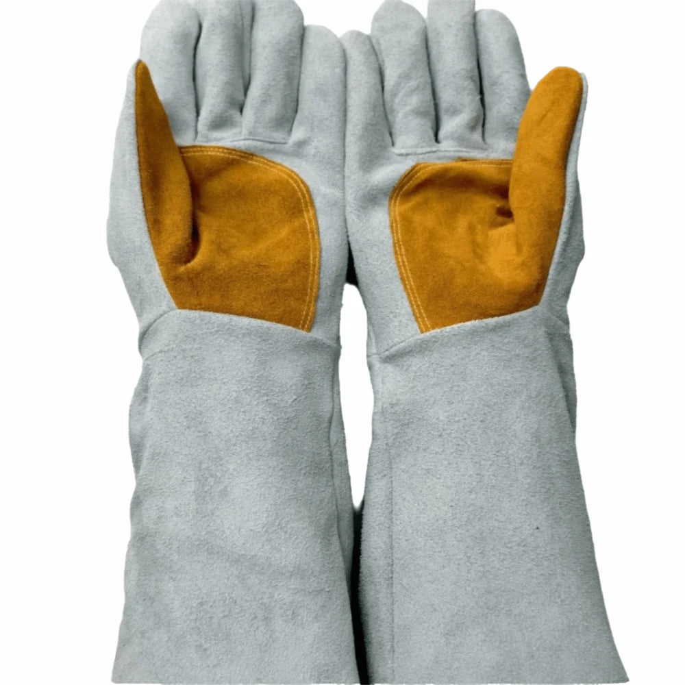 Soft Leather Heat Resistant Gloves Durable Thick Heat Insulation Welding Gloves Long Sleeve Cowhide Leather Gloves Oasis Select Grey