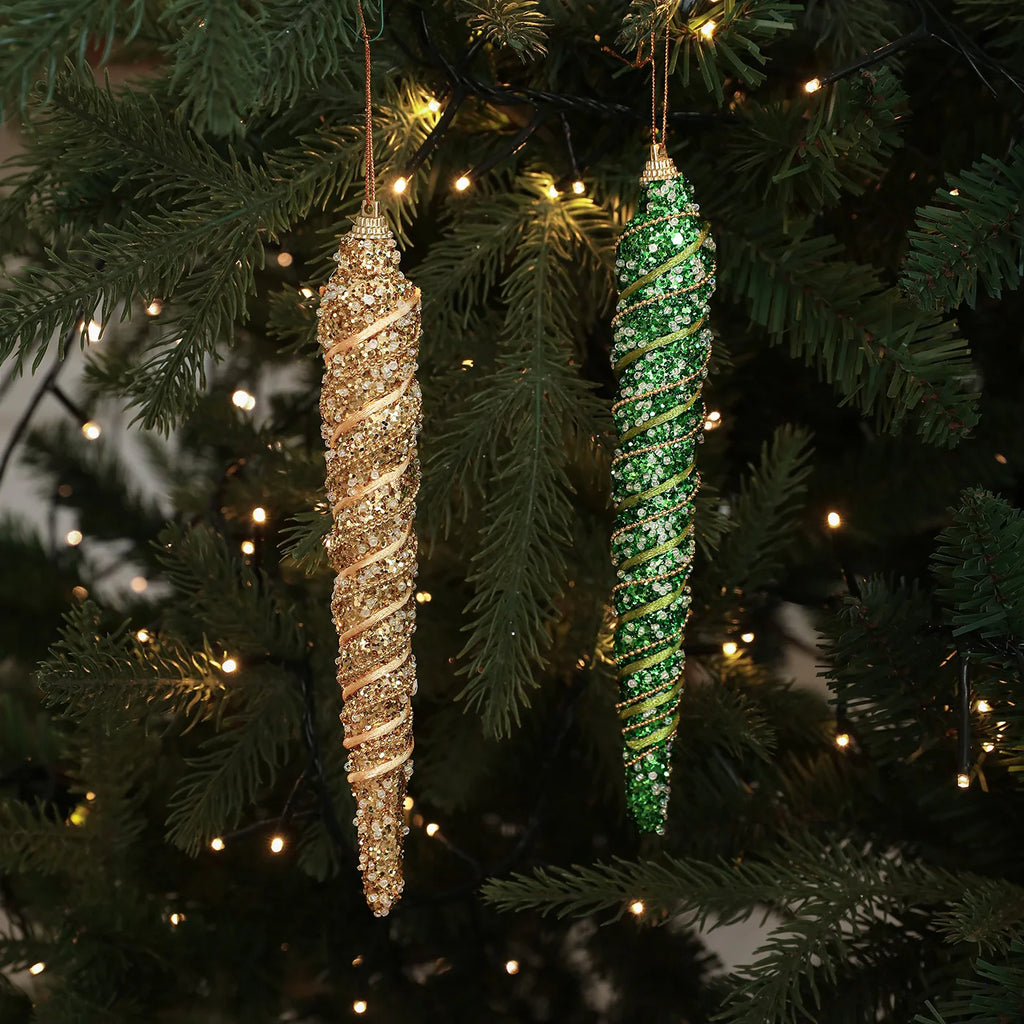 4PCS Glitter Icicle Christmas Tree Ornaments – 21cm Spiral Set