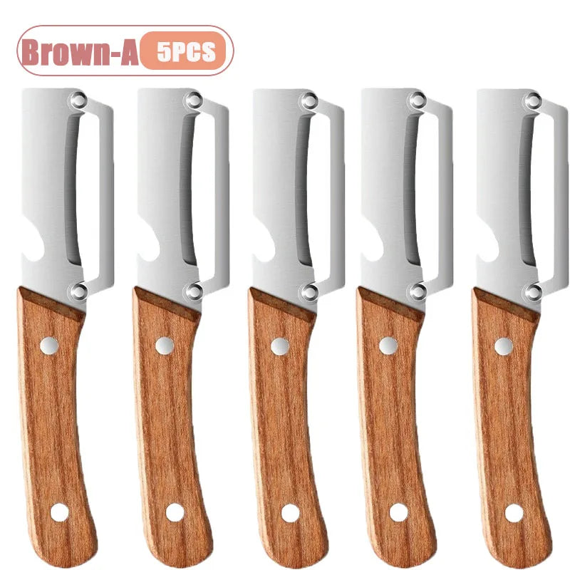 Multi Function Stainless Steel Vegetable Cutter Grater Slicer Peeler for Green Onion Ginger Julienne Opener Kitchen Tool Oasis Select Brown-A-5PCS