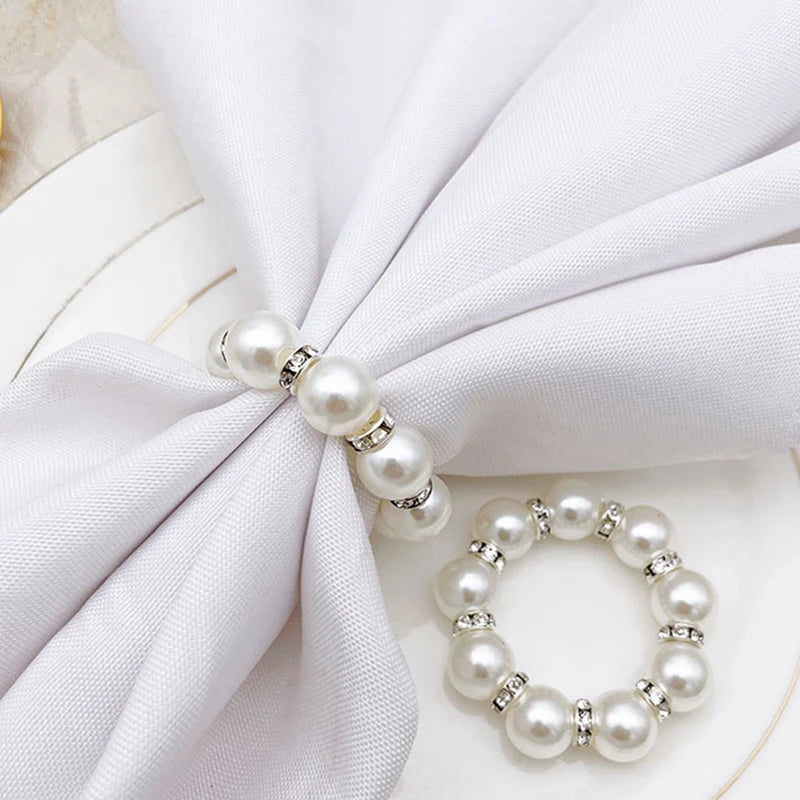 100Pcs Pearl Napkin Rings Napkin Ring Holder Imitation Beaded Napkin Rings Elegant Rhinestone Serviette Rings Buckle Oasis Select