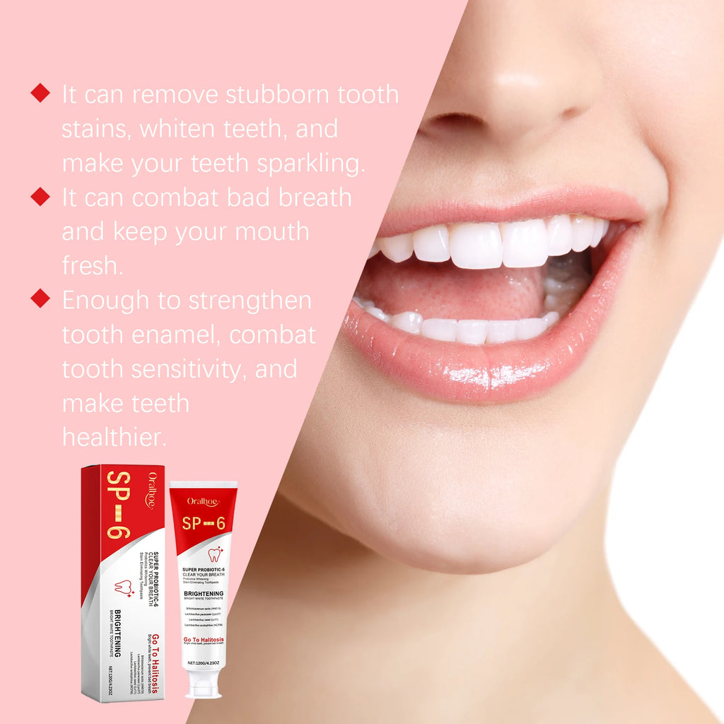 Sp 6 Probiotic Brightening Toothpaste Tooth Whitening Plaque Stains Remover Improves Yellow Teeth Lasting Oral Refreshing Care Oasis Select