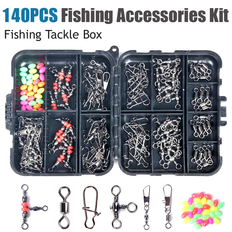 2026 New Arrival 140Pcs Fishing Accessories Kit Fishing Swivel Snaps Triple Swivel Connectors And Barrel Snap Clips Fishing Set Oasis Select
