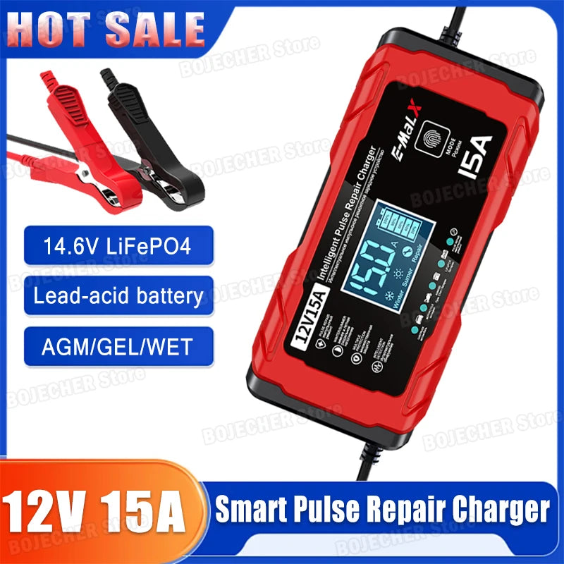 12V 15A 24V 8A Intelligent Pulse Repair Charger 14.6V 15A Electric Motorcycles Charger For Lifepo4 Lead Acid AGM GEL Battery Oasis Select