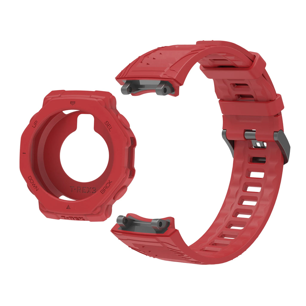 Silicone Watch Band & Case for Huami Amazfit T-Rex 3 Smartwatch Band & Case Oasis Select Red Case Strap