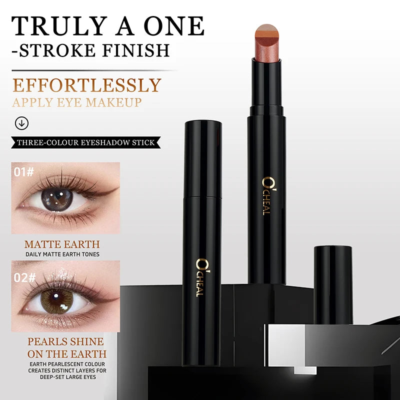 O'CHEAL 3-Color Glitter Eye Shadow Stick – Waterproof & Long-Lasting