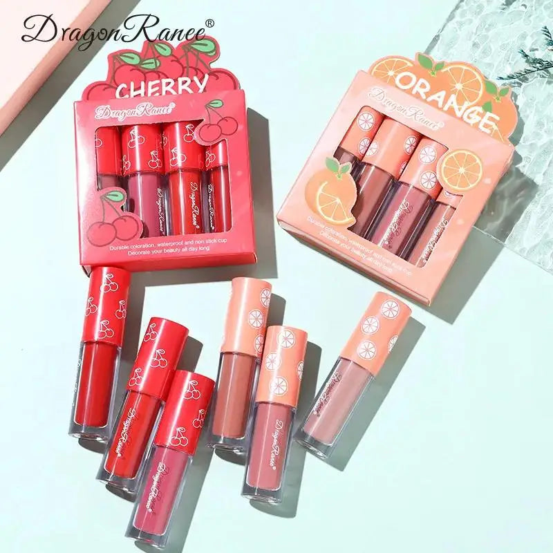 Dragon Ranee 4-Piece Velvet Matte Lip Gloss Set – Fruit Scented