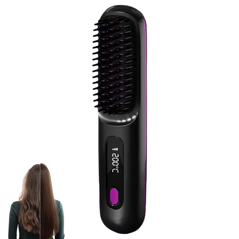 Cordless Hair Straightening Brush – Negative Ion USB Rechargeable Hair Straightening Brush Oasis Select Black