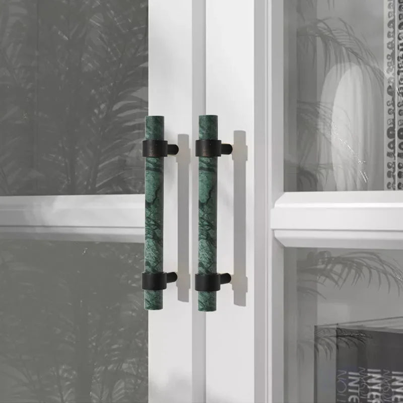 Green Cabinet Marble Handle Black Brass Hardware Wardrobe Pull Natural Stone Drawer Knobs Furniture Bar Oasis Select