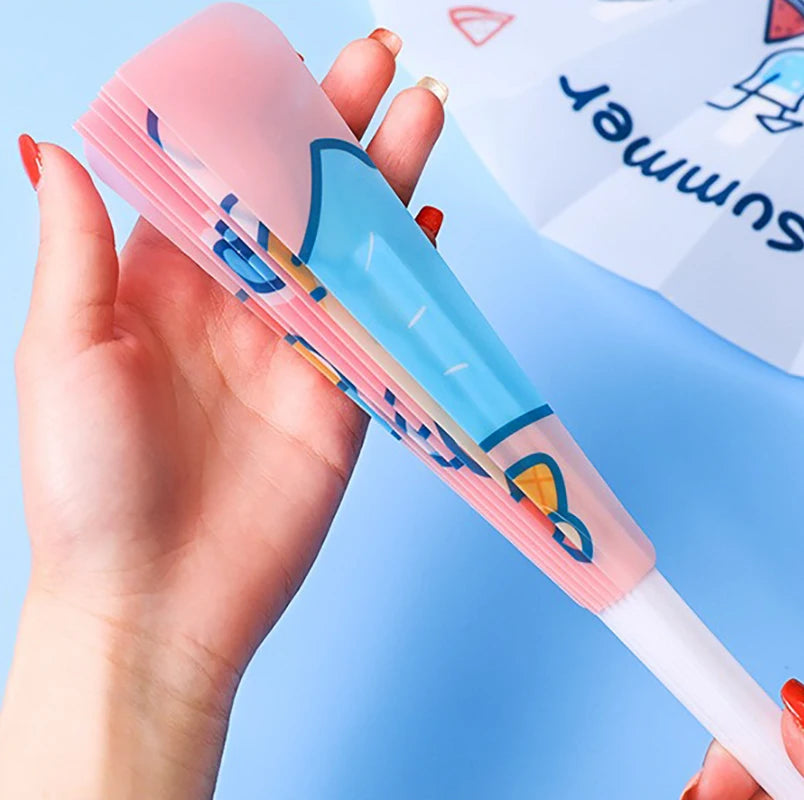 Cartoon Hand Crank Cool Fan Creative Summer Small Fresh Cute Portable Folding Fan PP Plastic Folding Fan for Student Children Oasis Select