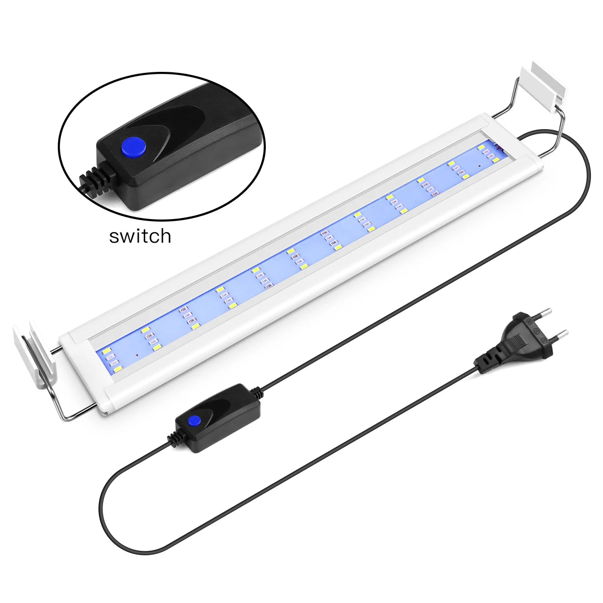 LED Aquarium Light Extensible Clip-On Aluminum Bar Fish Tank Aquatic Plant Grow Lamp Blue/White 3-Color Change with 220V EU Plug Oasis Select