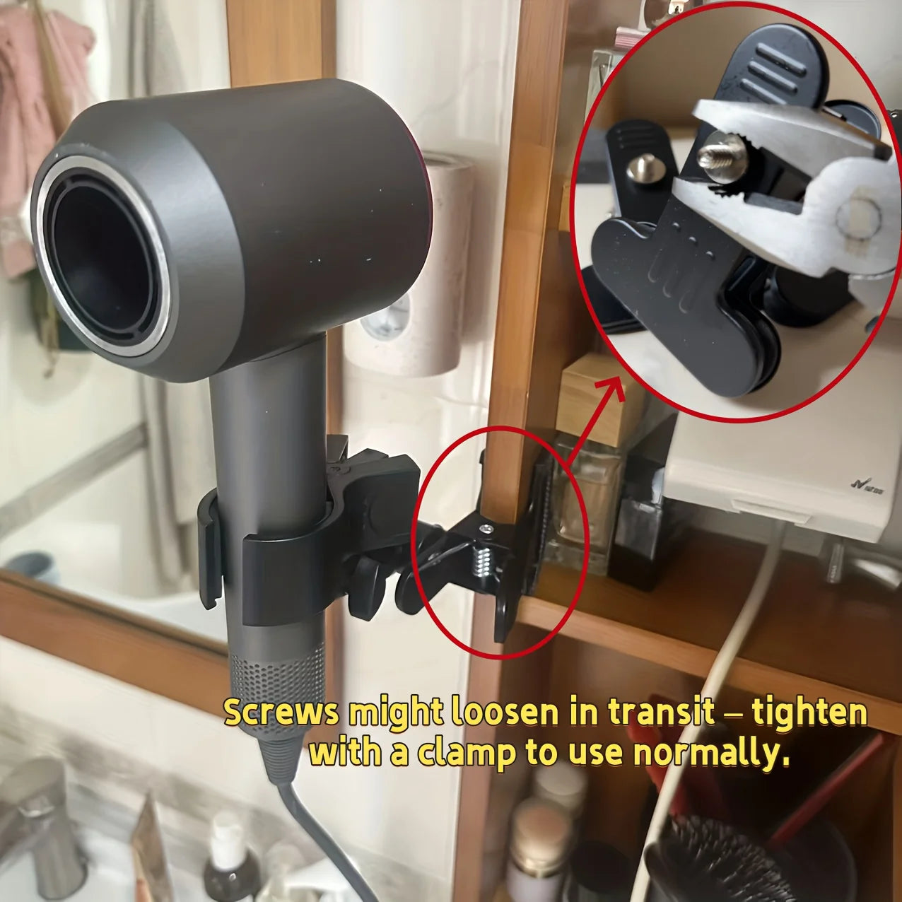 Clip-on Hair Dryer Holder Heavy-duty Metal Wall Mount Bracket Hands-free Storage Stand for Bathroom Bathroom Accessories Oasis Select