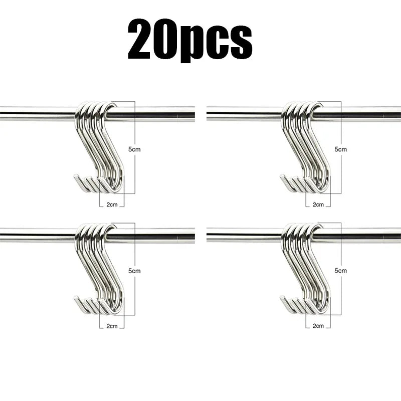 5/10/20/25pcs Stainless Steel S-Shape Hooks Multifunction Hanging Hook For Clothes Bags Towels Home Kitchen Storage Rack Holders Oasis Select 20pcs-S