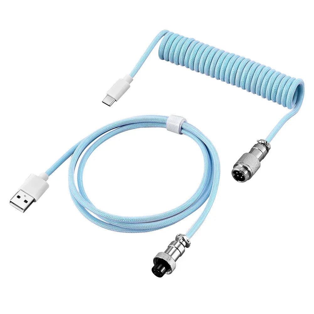 3M USB A to Type C for Mechanical Gaming Keyboard Double Sleeved Wire with GX16 Detachable Aviator Coiled Power Cable Oasis Select Blue 3m