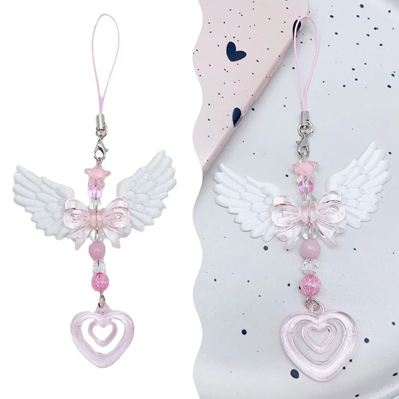 Bowknot Phone Chain Angel Wing Pendant Keychain Sweet Cool Key Phone Lanyard Acrylic Keyring Bag Ornament Oasis Select Default Title