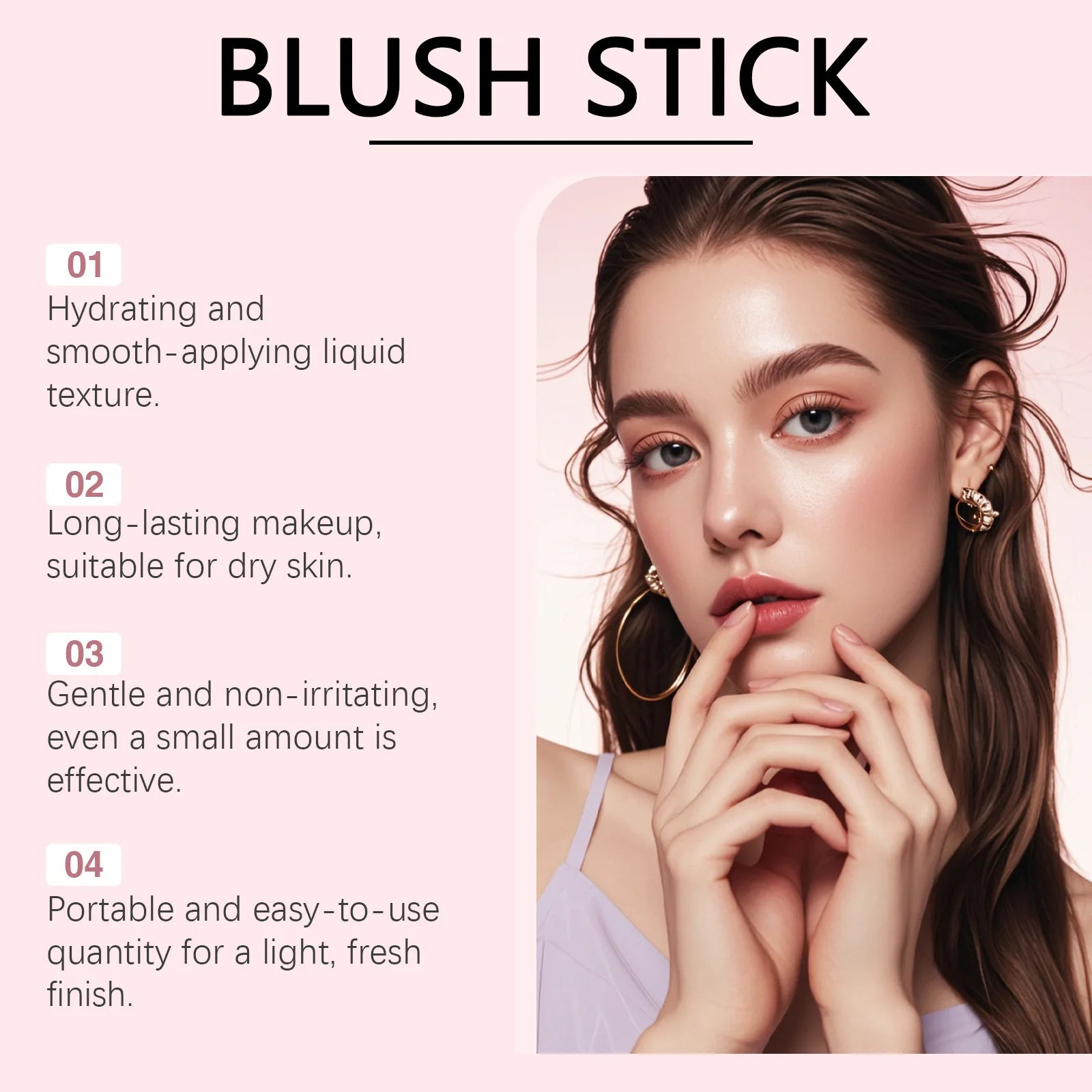 Portable Cream Blush Stick Soft Mist Finish Hydrating Long-Wear Blendable Smooth Lightweight On-the-Go Cheek Blush Oasis Select