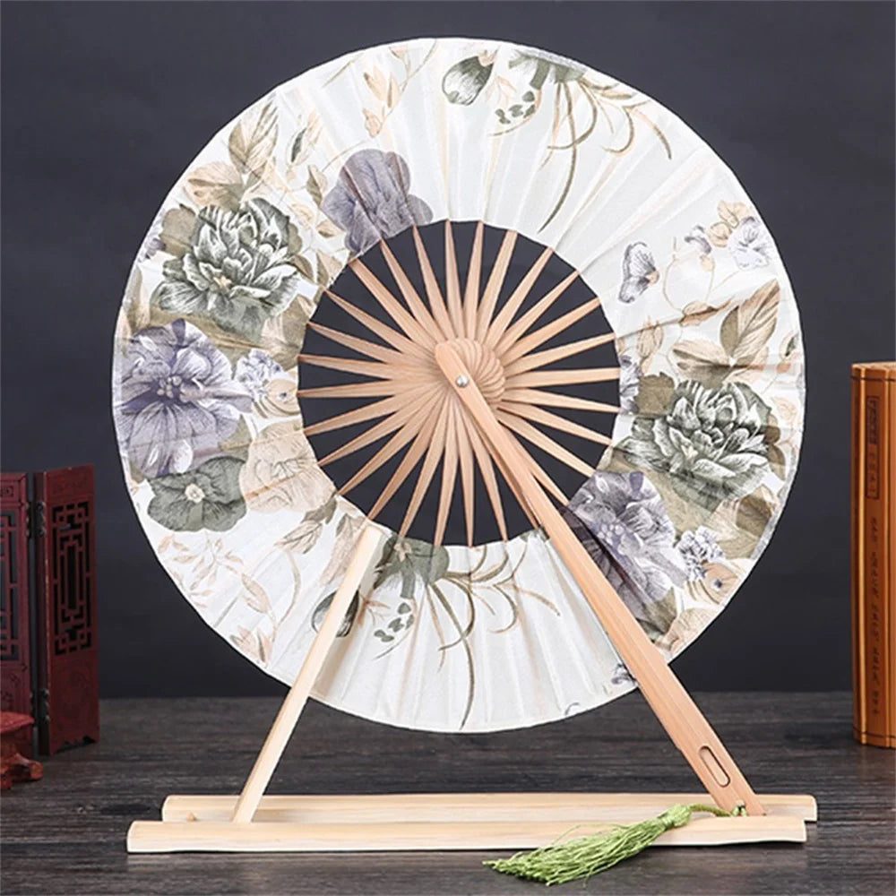 New Japanese Sakura Flower Pocket Folding Hand Fan Round Circle Party Decor Gift Bamboo Windmill Folding Fan Chinese Fans Oasis Select Gold
