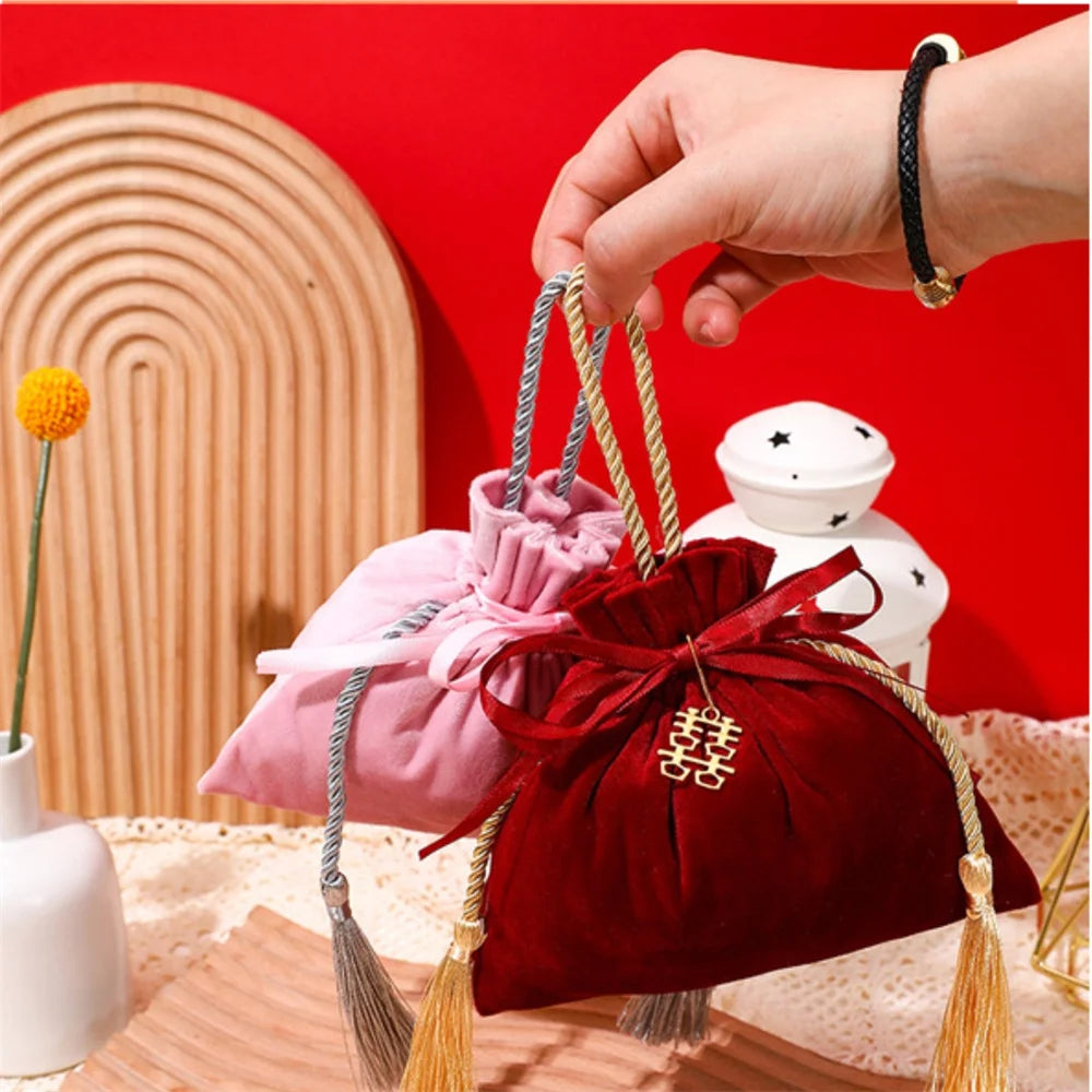 Velvet Candy Box Gift Bag Velvet Cloth Drawstring Tassel Bag Wedding Party Candy Pouches Wedding Party Fashion Drawstring Pocket Oasis Select