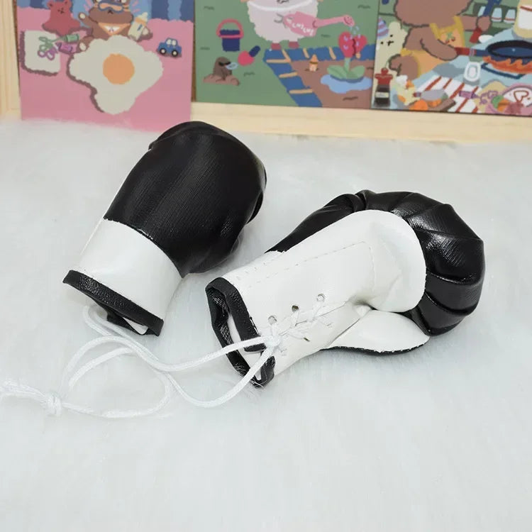 Miniature Boxing Gloves Punching Bag Backpack Hanging Pendant Collectible Souvenir for Party Decorations Oasis Select Black White-1pc