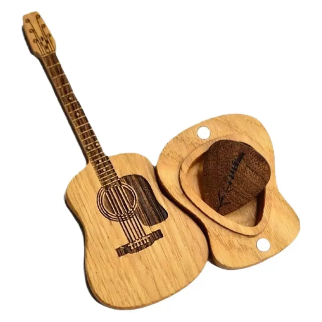 Personalized Wooden Guitar Pick Box with Standard 3 Pcs Engraved Guitar Picks Box for Guitar Lovers, Guitar Plectrum Storage Box Oasis Select