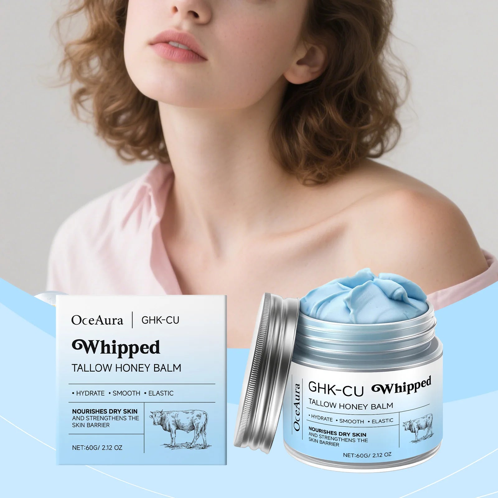 Oceaura Tallow Honey Moisturizing Cream Nourish Dry Skin Deep Hydration Brighten Even Skin Whipped Cream Non Greasy Body Care Oasis Select