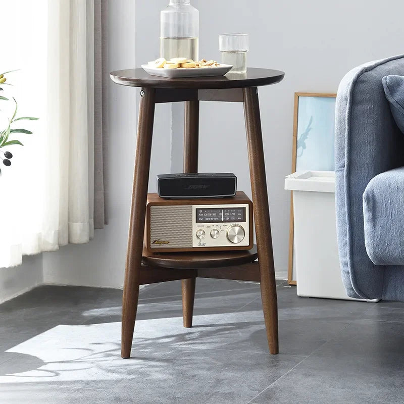 Multi-functional Sofa side small round table living room double small table solid wood small coffee table Oasis Select Walnut 40