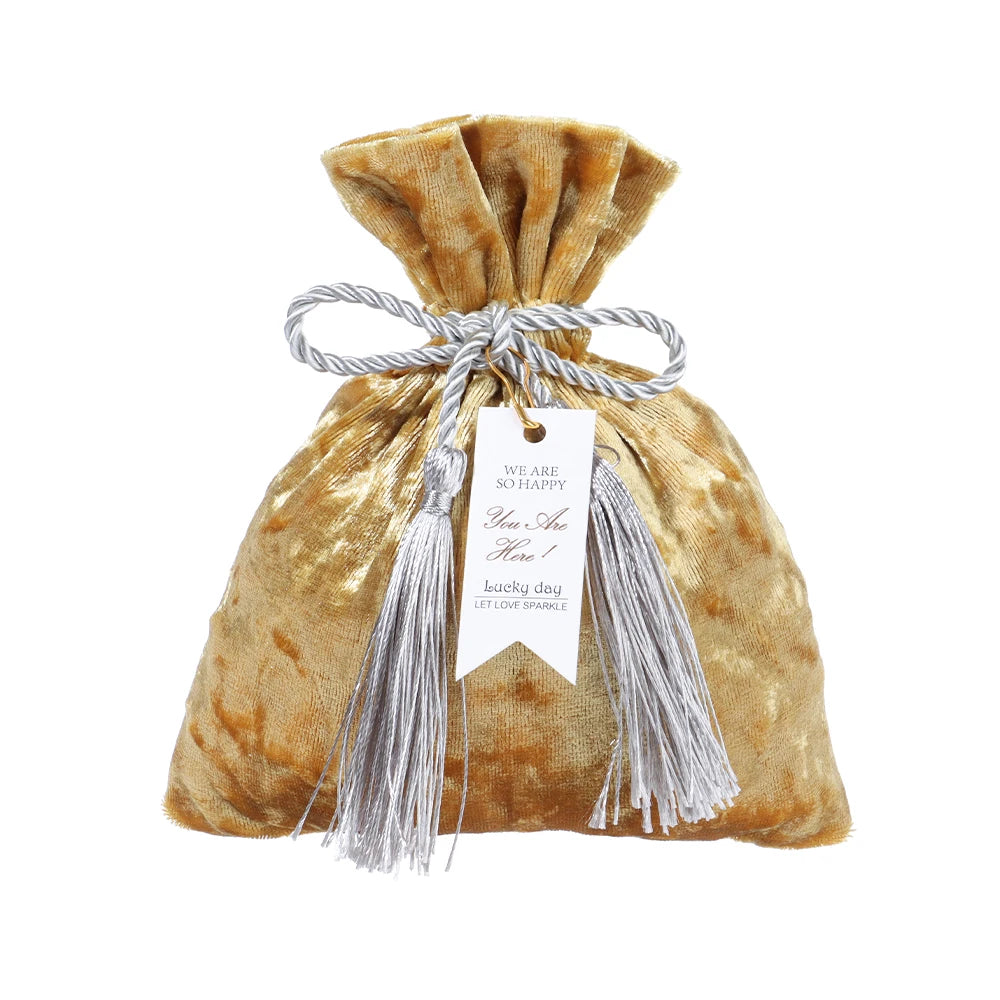 Velvet Cloth Drawstring Tassel Bag Velvet Candy Box Gift Bags Candy Storage Pouches Wedding Birthday Party Jewelry Organizer Oasis Select gold L