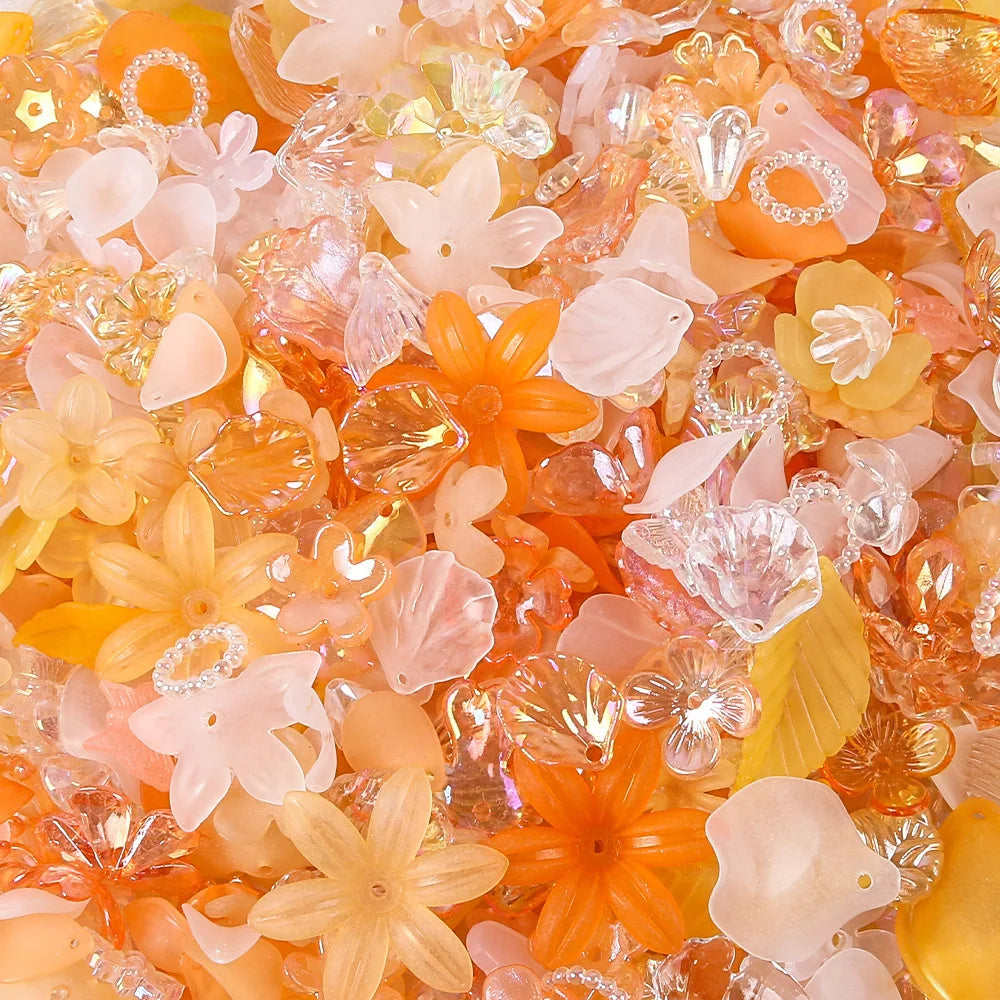 20g/100g Acrylic Assorted Beads Flower Star Butterfly Candy Acrylic Kawaii Beads for DIY Keychain Bracelets Jewelry Making DIY Oasis Select Orange 100g