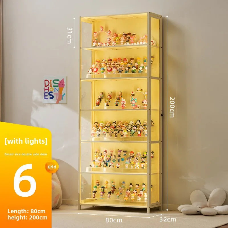Luxury Glass Door Solid Wood Figure Blind Box Model Dust-proof Display Cabinet Design Model Cabinet Storage Storage Cabinet Oasis Select Milky White 6-80