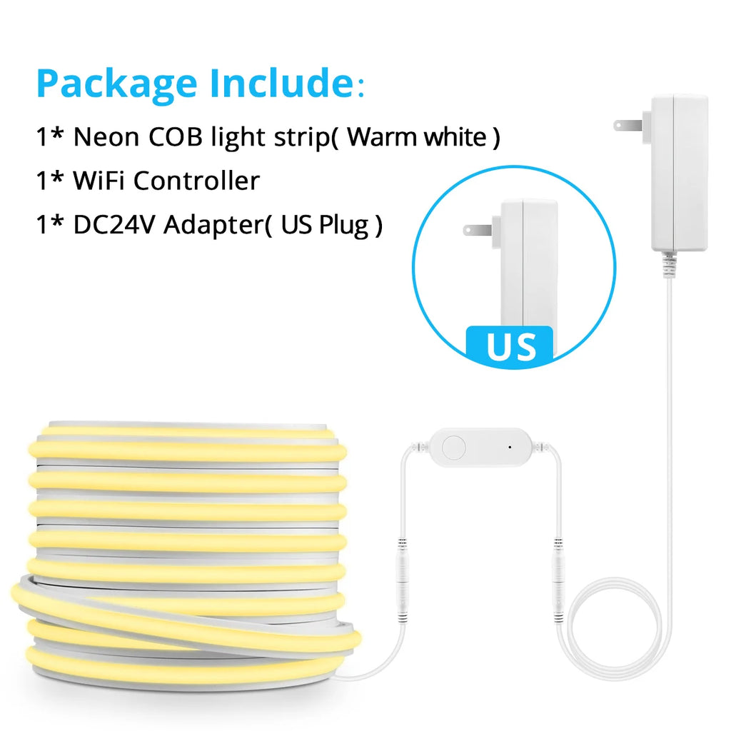 24V WIFI Tuya Smart Life APP Control Dimming Lamp,High Quality Silicone LED Strip 280LEDs/m Brighter Than Other Neon Light Strip Oasis Select Warm White US Plug 2m