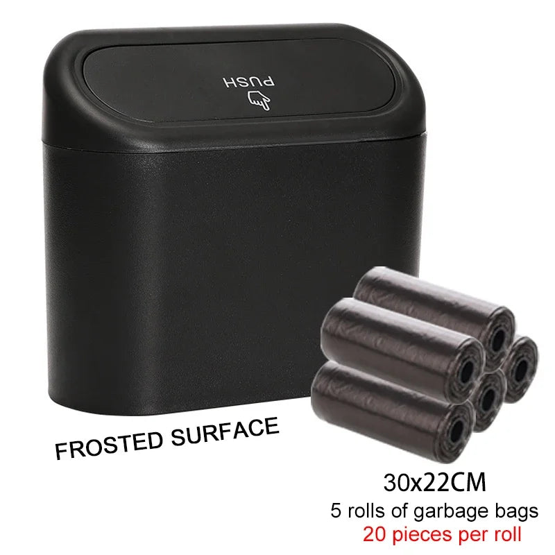 Car Trash Can with Lid Hanging Dustbin Garbage Box Car Interior Storage Case Trash Door Seat Clip Stand Holder Car Accessories Oasis Select A 5 rolls