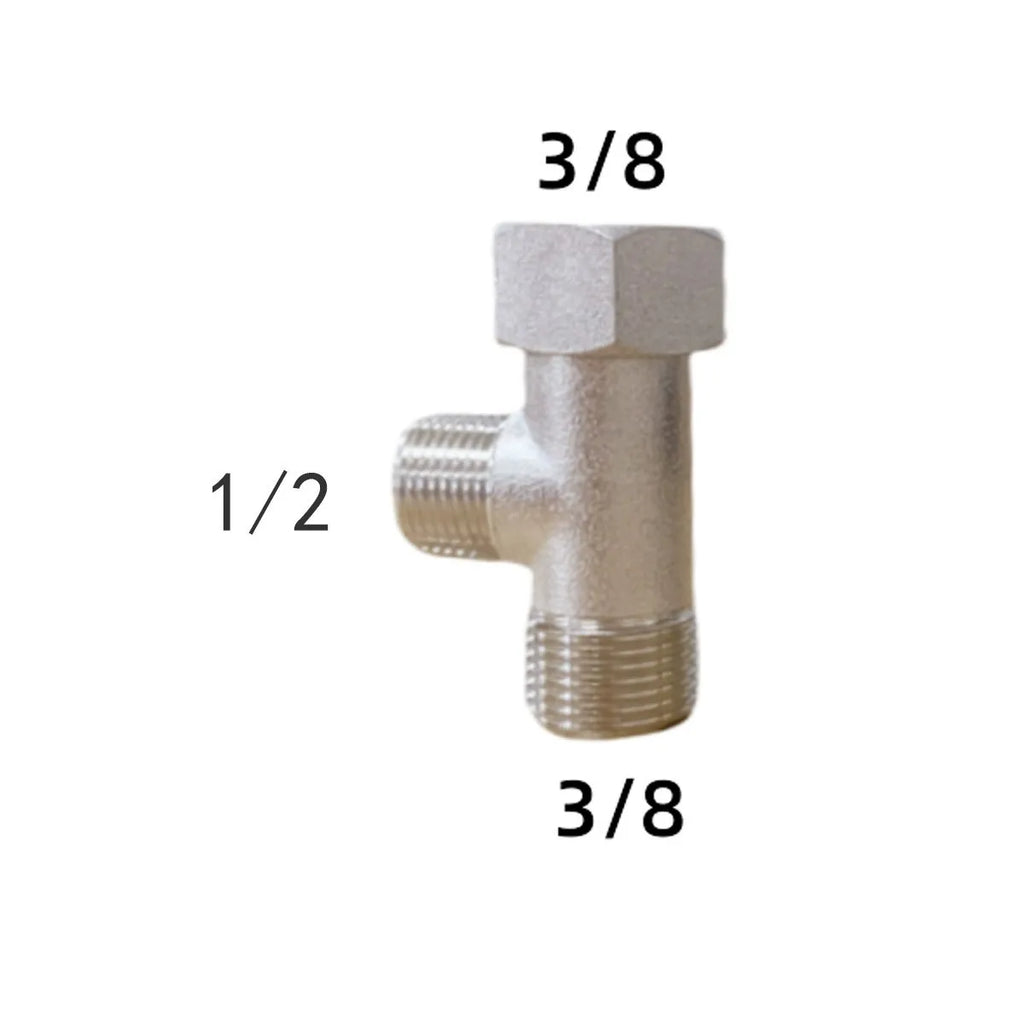 New 3 Way T Valve Adapter Connector Copper Brass 3/8 1/2 9/16 7/8 for Diverter Bath Toilet Bidet Sprayer Shower Head Water Pipes Oasis Select V3TA-3812
