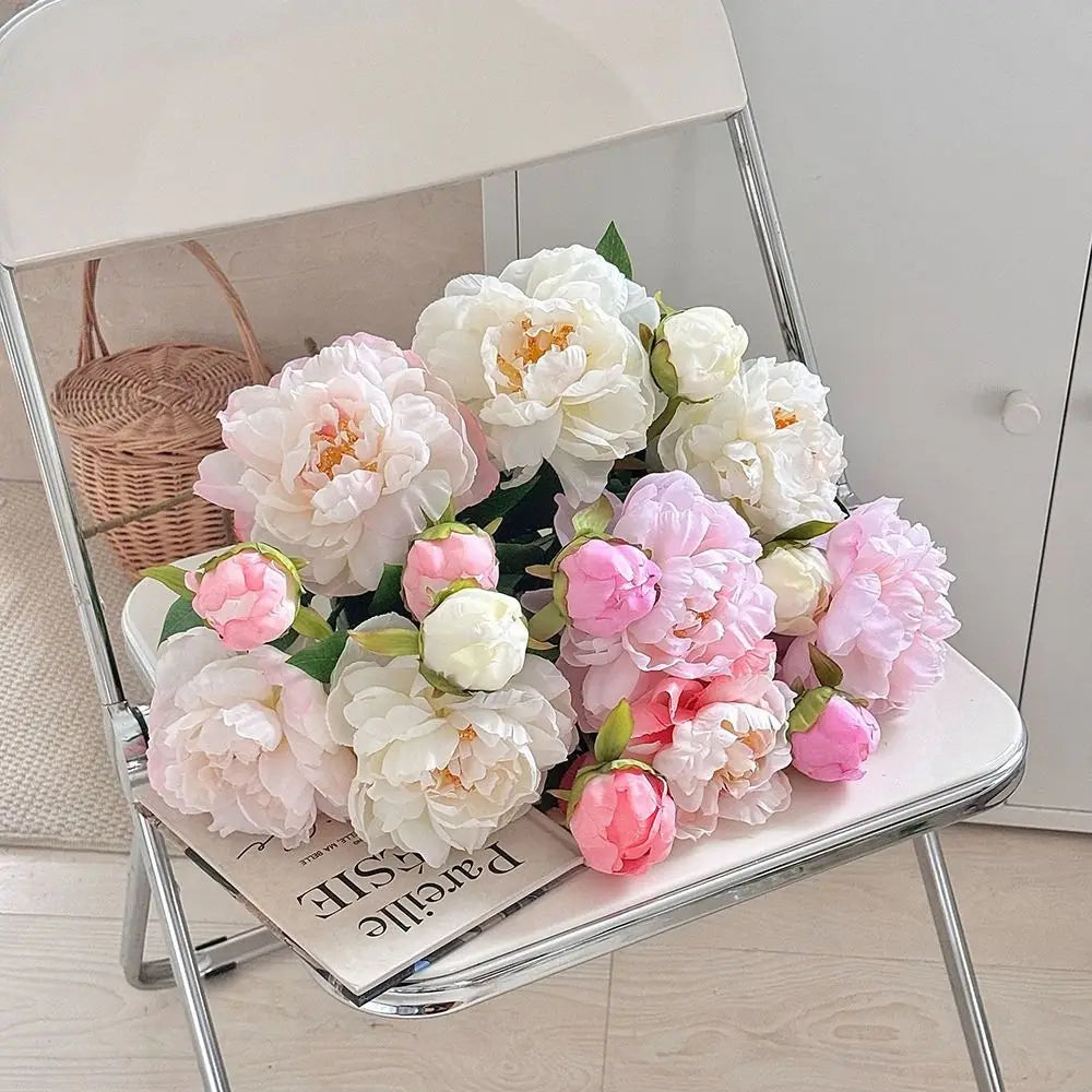 DIY 2 Head Artificial Peony Bouquet Silk Cloth Lifelike Artificial Flower Silk Fake Flower Photography Prop Oasis Select