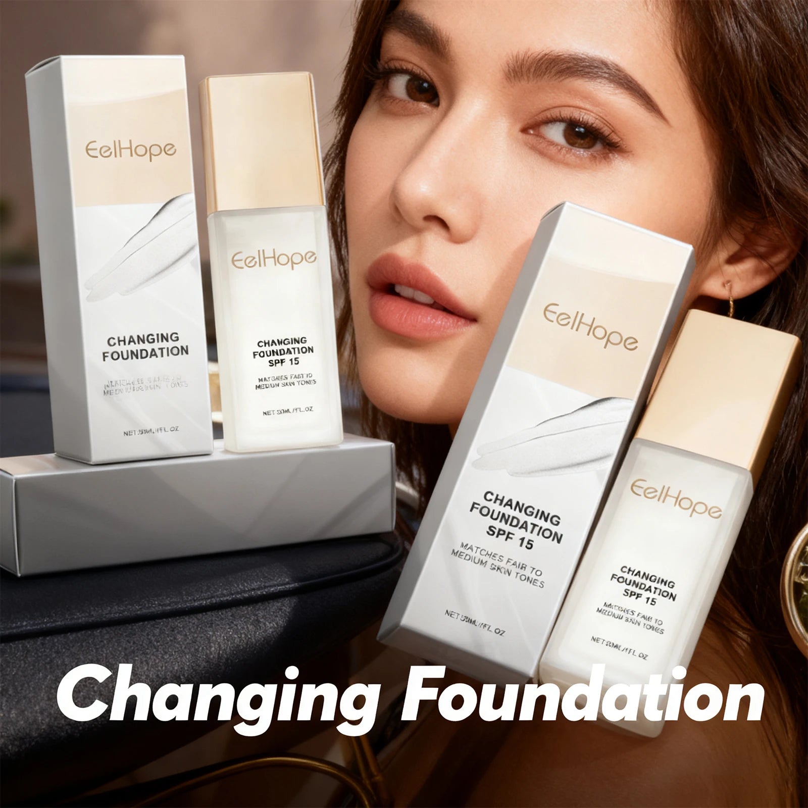 Color Changing Foundation Moisturizing Hides Wrinkles Lines SPF 15+ Hydrating Color Longwearing Waterproof Makeup Base Concealer Oasis Select