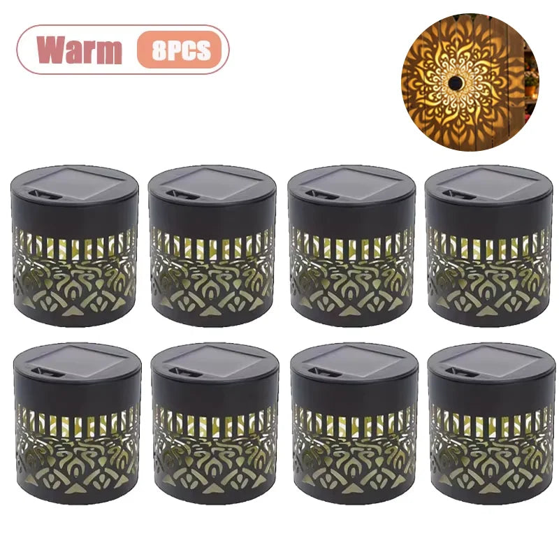 1-8PCS Solar Sunflower Mandala Wall Lantern Outdoor Waterproof Decorative Light for Garden Fence Patio Pathway Night Oasis Select Warm-8PCS