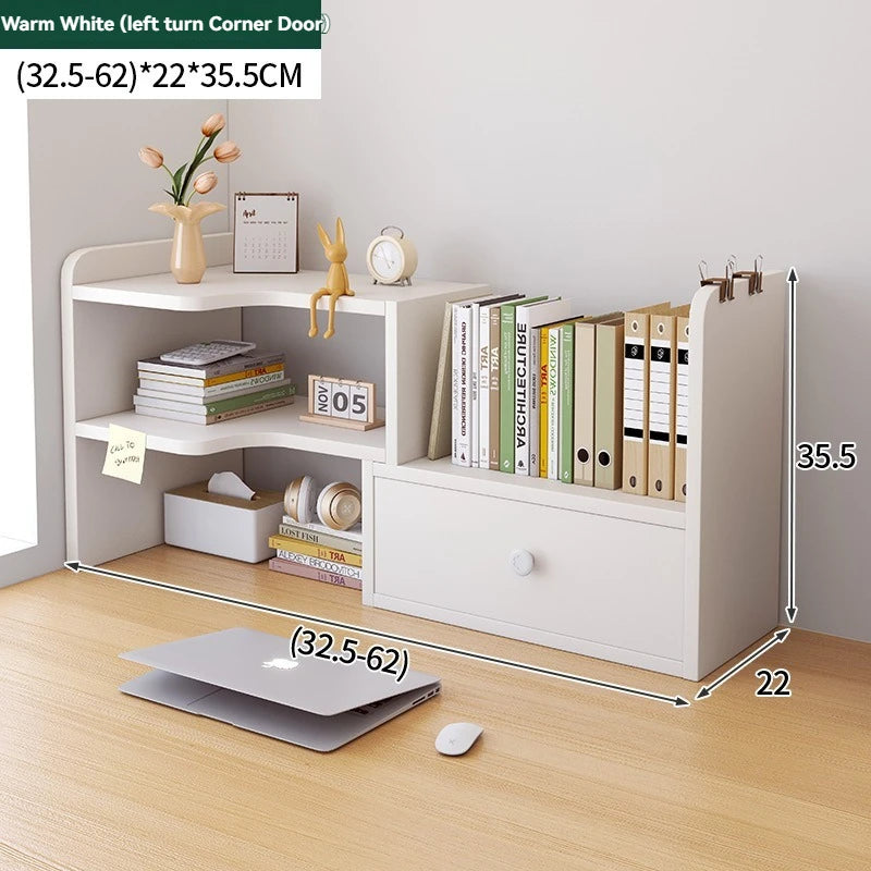 Bookshelf Office Desktop Storage Shelves Multi layer Scalable Shelves Student Desk Storage Boxes Small Bookcases Oasis Select white30-60-D