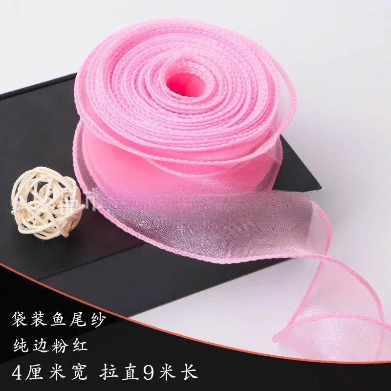 10 Yards Roll Sheer Chiffon Organza Satin Ribbon Gift Wrapping Decoration Wedding Bouquet Wreath Sewing Craft Supply Oasis Select Light Pink 4CM 1PCS