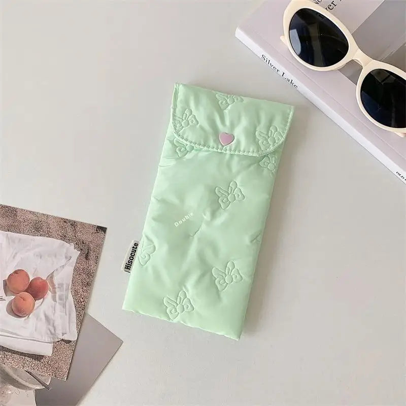 INS Style Bow Embossed Pencil Case Student Stationery Storage Bag Pencil Bag Portable Sunglasses Storage Bag Oasis Select Green