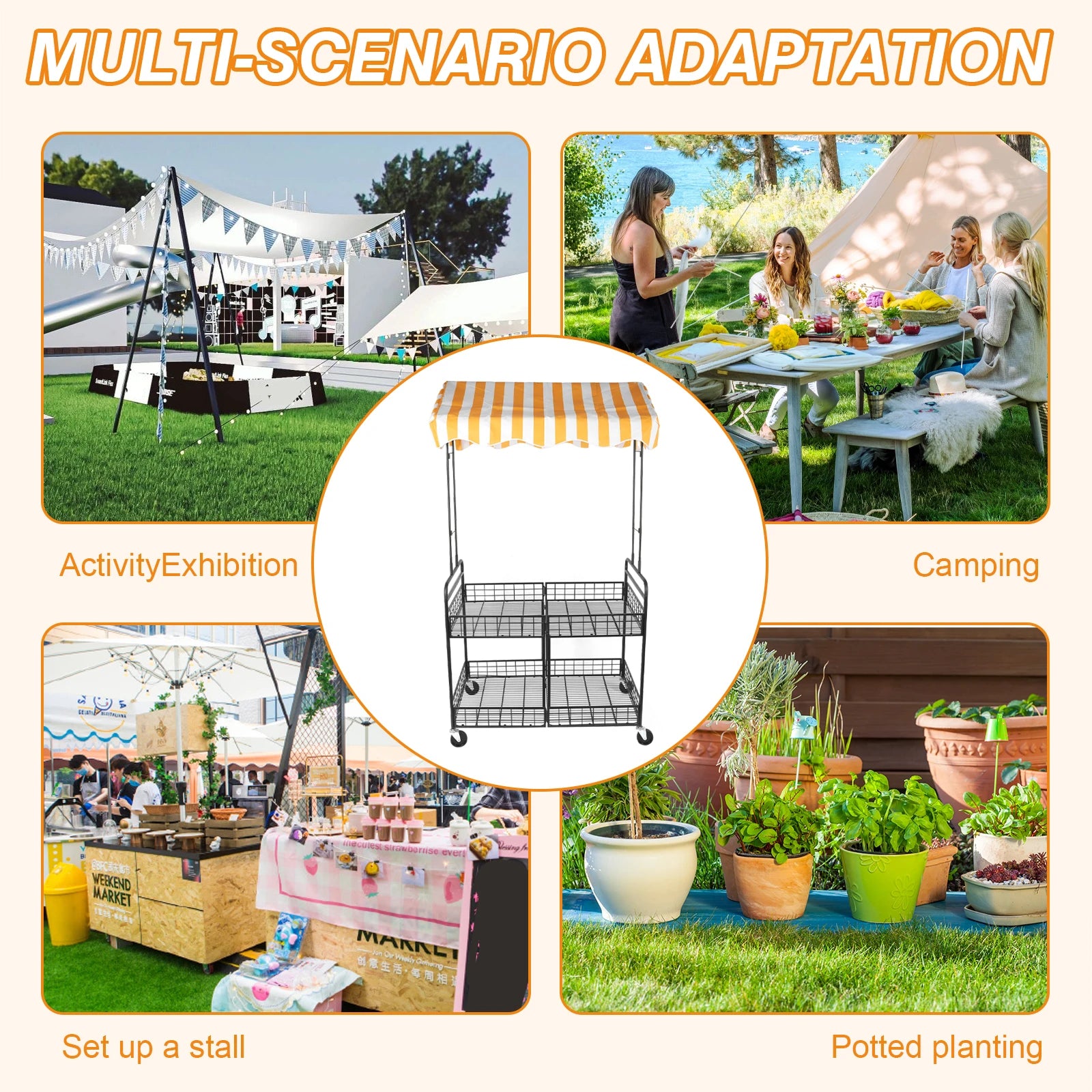 Folding Mobile Catering Cart with Canopy – Outdoor Vendor Stall Mobile Vendor Cart Oasis Select