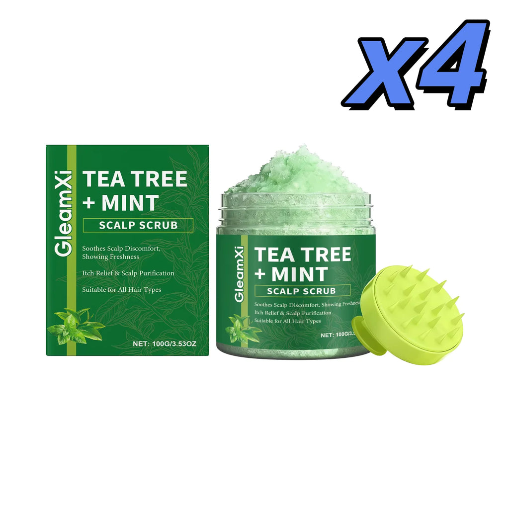 Tea Tree Scalp Scrub Anti-Dandruff Oil Control Refreshing Fluffy Anti-Breakage Soothing Nourishing Hair Deep Cleansing Shampoo Oasis Select 4 x 100g boxed